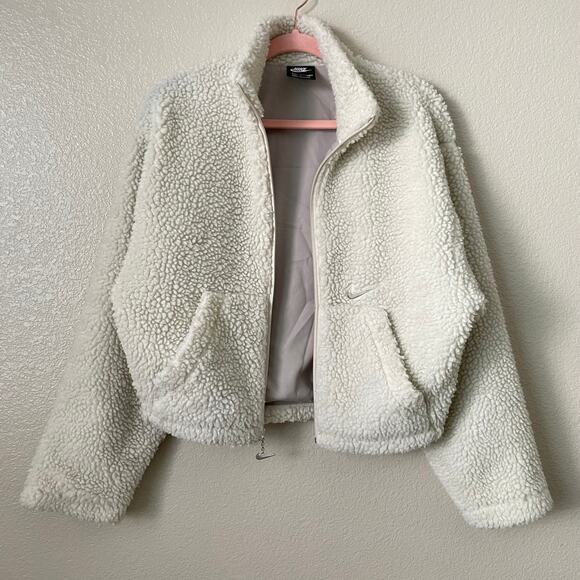 Nike Jacket Womens Small White Logo Sherpa Fleece Stand Collar Stay Warm CU66396 - Picture 5 of 13